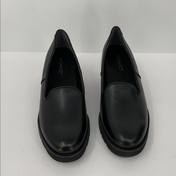 Vionic Willa Wedge loafers black leather platform lug sole chunky women new 8.5 - Picture 5 of 8